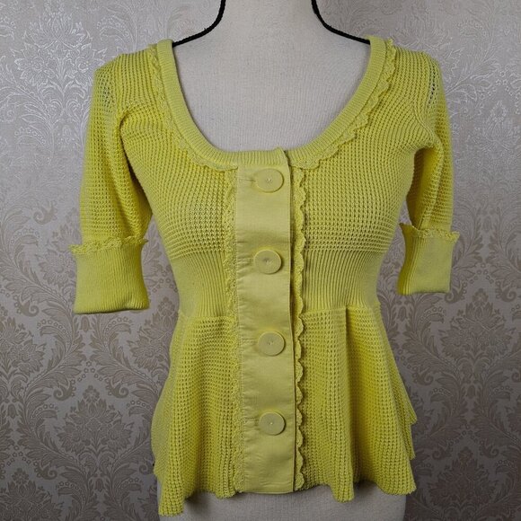 Anthropologie Knitted & Knotted Size Small Yellow Button Front Peplum Top NWOT - Picture 1 of 16